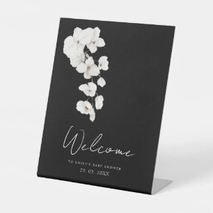 Signe De Table Élégante Bienvenue Baby Shower Orchidée Noir Blanc