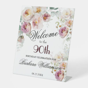Signe De Table Élégante Bienvenue Fleurie Aquarelle pour 90e Anni