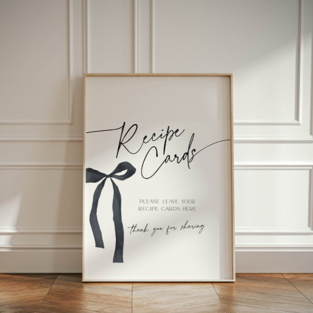 Signe De Table Elégante Black Bow She's Tying the Knot Recette Ca (Elegant black bow recipe cards sign for Bridal Shower theme She's tying the knot)