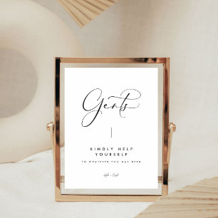 Signe De Table Élégante calligraphie noire Gents Salle de bain Si