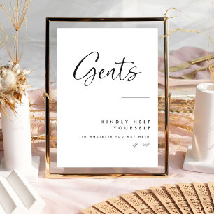 Signe De Table Élégante calligraphie noire Gents Salle de bain Si