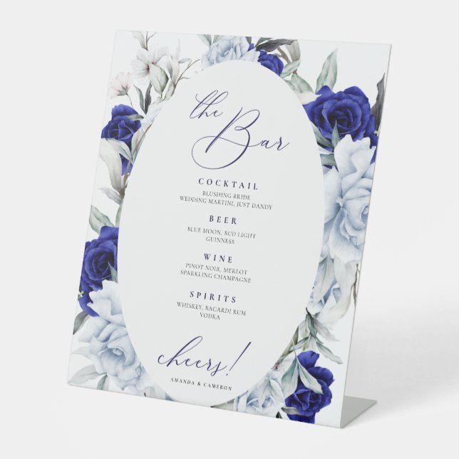 Signe De Table Elégante Dusty Blue Navy Floral The Bar Mariage (Recto)