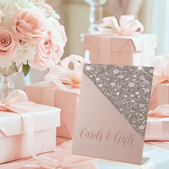 Signe De Table Elégante Fête des mariées Rose Gold Cartes et Cade (Direct guests in style with this elegant rose gold bridal shower cards & gifts table sign.)