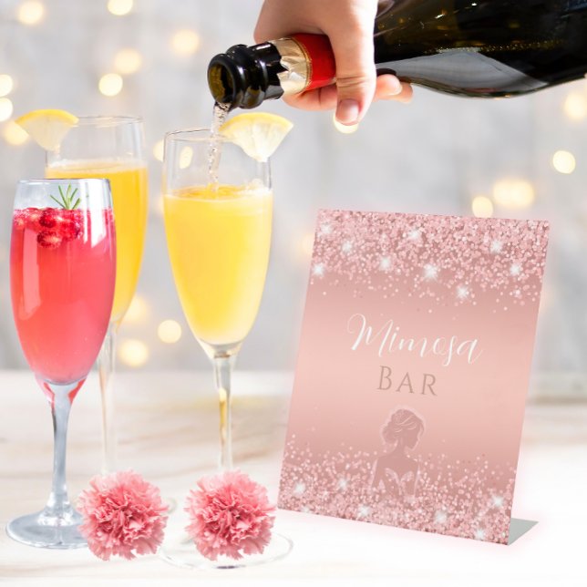 Signe De Table Elégante Fête des mariées Rose Gold Luxe Shimmer (Toast the bride in style with this elegant rose gold shimmer mimosa bar sign for your bridal shower.)