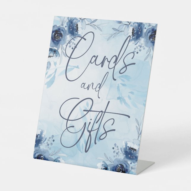 Signe De Table Elégante Fleurs Bleues Garçon Baby shower Cartes C (Recto)