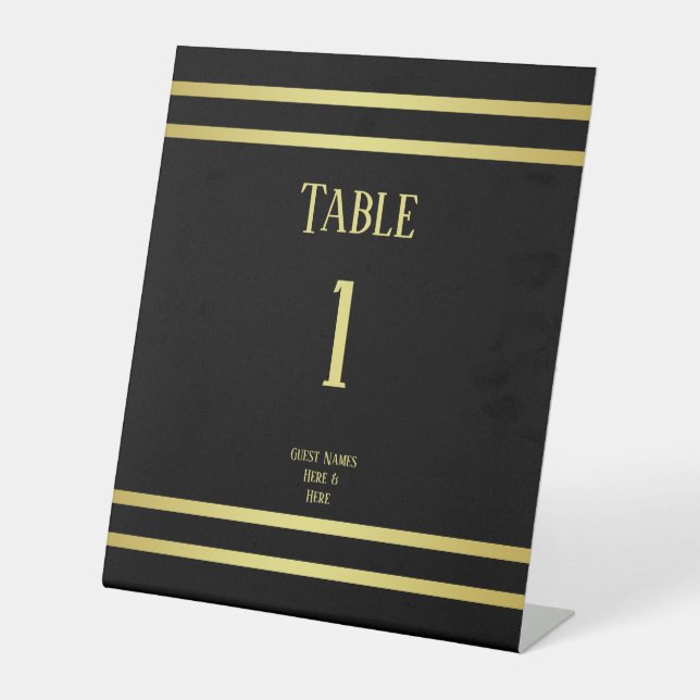 Signe De Table Elégante Masculine Or & Noir Anniversaire (Recto)