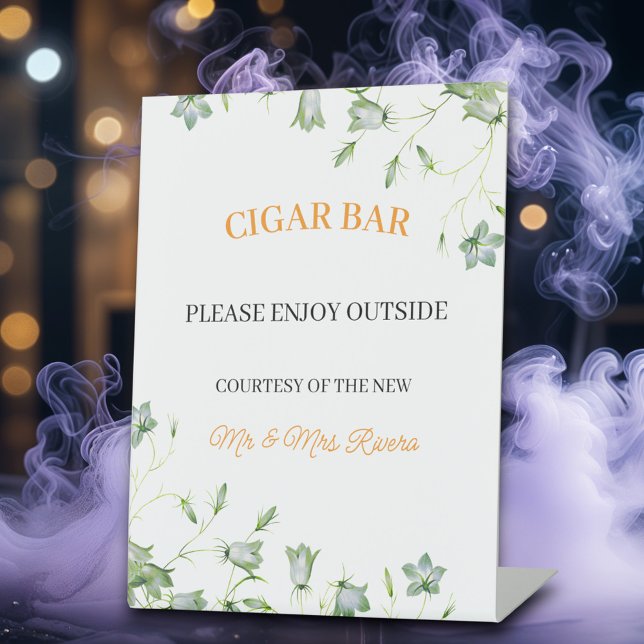 Signe De Table Elégante réception de mariage florale "Cigar Bar" (Créateur téléchargé)