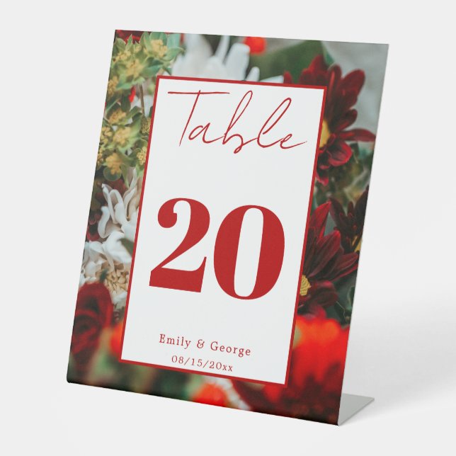 Signe De Table Élégante roses rouges fleurs fleurs Mariage floral (Recto)