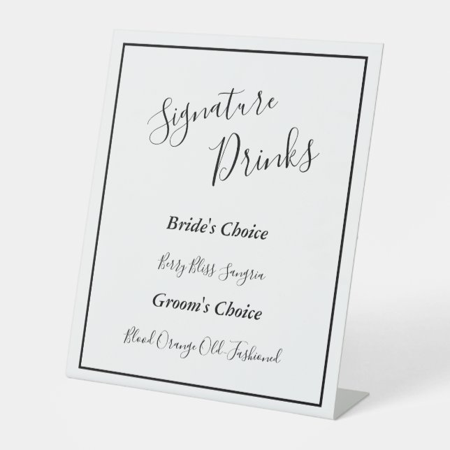 Signe De Table Élégante signature Mariage moderne Boissons Signé (Recto)