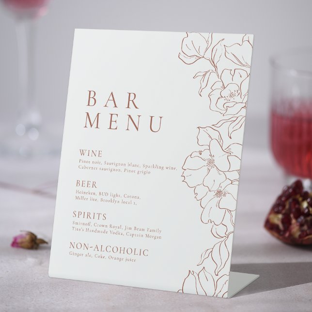 Signe De Table Elégante terre cuite fleurie Bar Menu Piédestal (Elegant floral terracotta Bar Menu Pedestal Pedestal Sign)