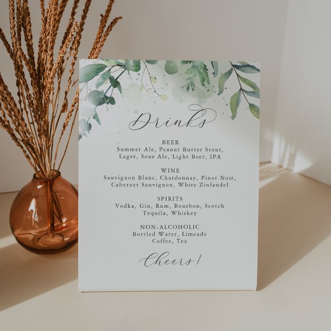 Signe De Table Élégante verdure Mariage Boissons Menu Signer (Créateur téléchargé)