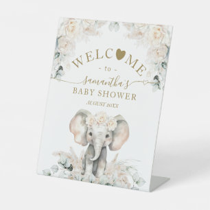 Signe De Table Eléphant Roses Blanches Boho Pampas Baby Girl Douc