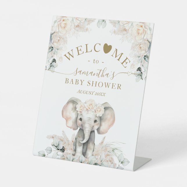 Signe De Table Eléphant Roses Blanches Boho Pampas Baby Girl Douc (Recto)