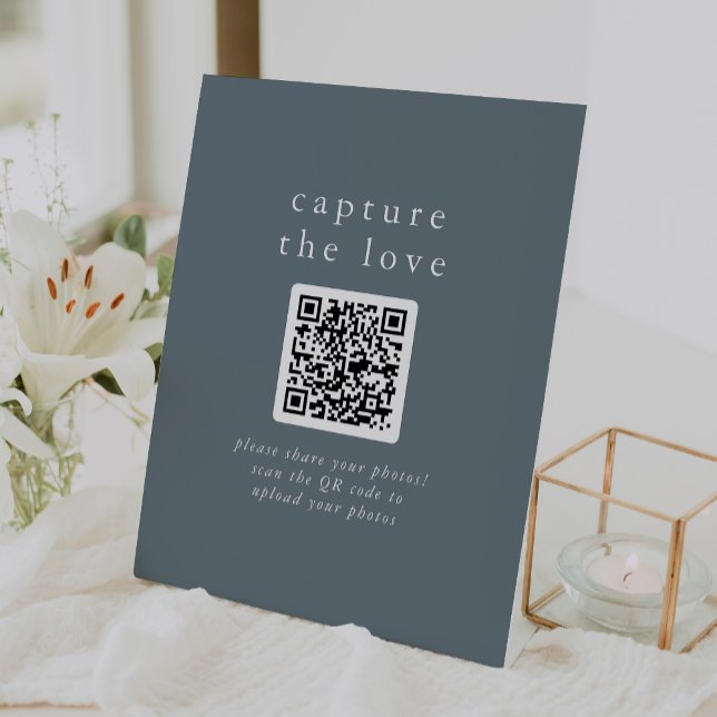 Signe De Table EMELIA Dusty Blue Rustic Capturez le Mariage d'amo (EMELIA Dusty Blue Rustic Capture the Love Wedding Pedestal Sign)