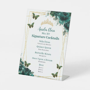 Signe De Table Emerald Green Floral Quinceanera Bar Cocktail Menu