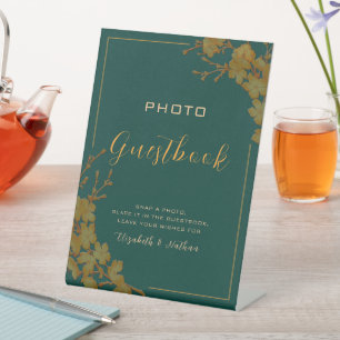 Signe De Table Emerald Green & Gold Floral Photo Livre d'or