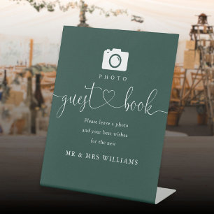 Signe De Table Emerald Green Heart Script Photo Livre d'invité