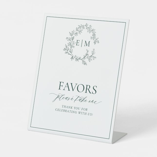 Signe De Table Emerald Green Leafy Crest Monogramme Faveurs (Recto)