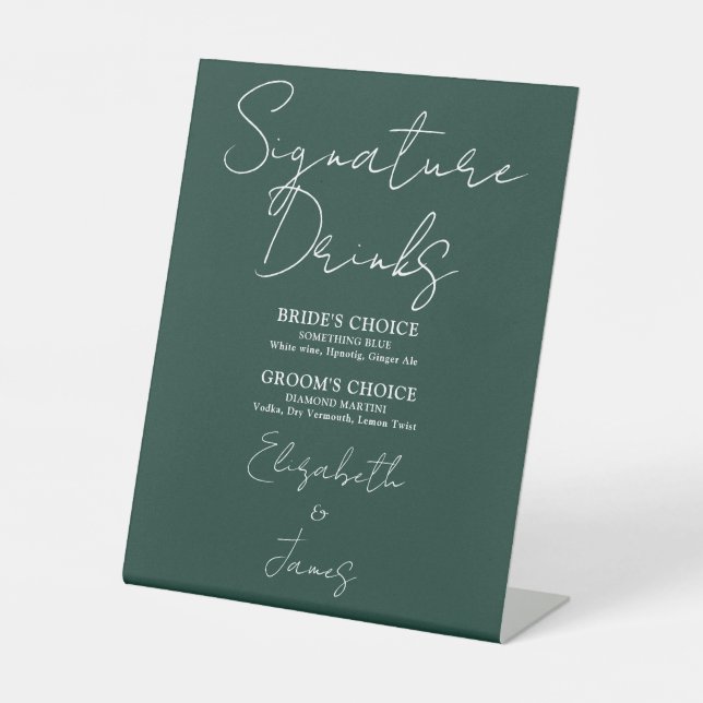 Signe De Table Emerald Green Minimalist Script Signature Boissons (Recto)