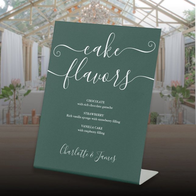 Signe De Table Emerald Green Signature Script Saveurs de gâteaux (Emerald Green Signature Script Cake Flavors Pedestal Sign)