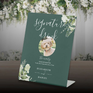 Signe De Table Emerald Greenery Mariage Animaux de compagnie Sign