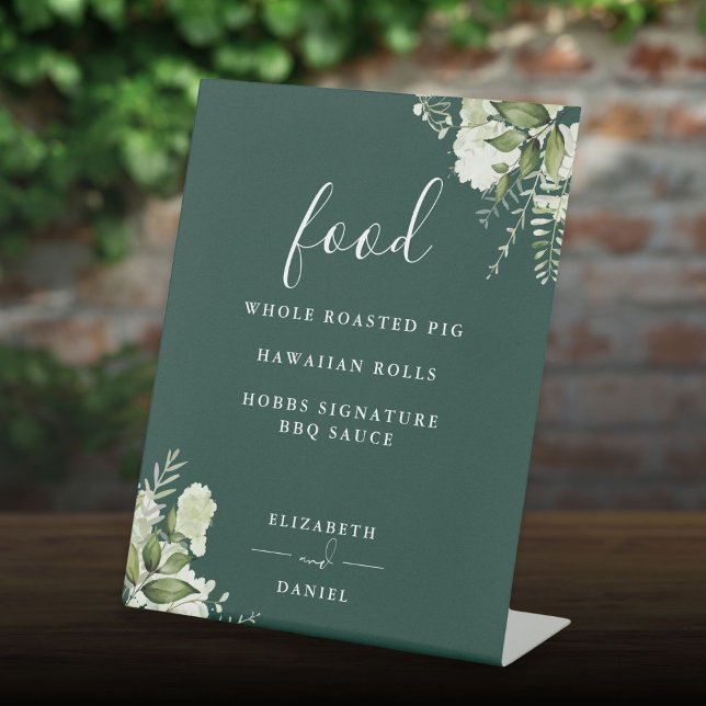 Signe De Table Emerald Modern Floral Green Menu Alimentation (Emerald Modern Floral Greenery Food Menu Pedestal Sign)
