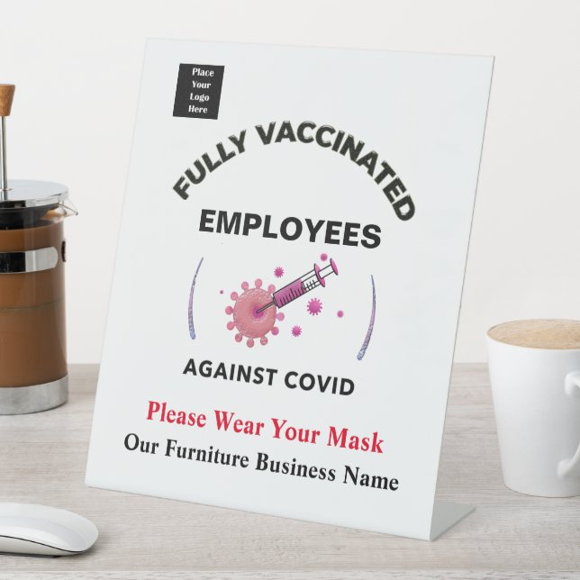 Signe De Table Employés Commerciaux Vaccinés Contre Logo Covid (In SItu)