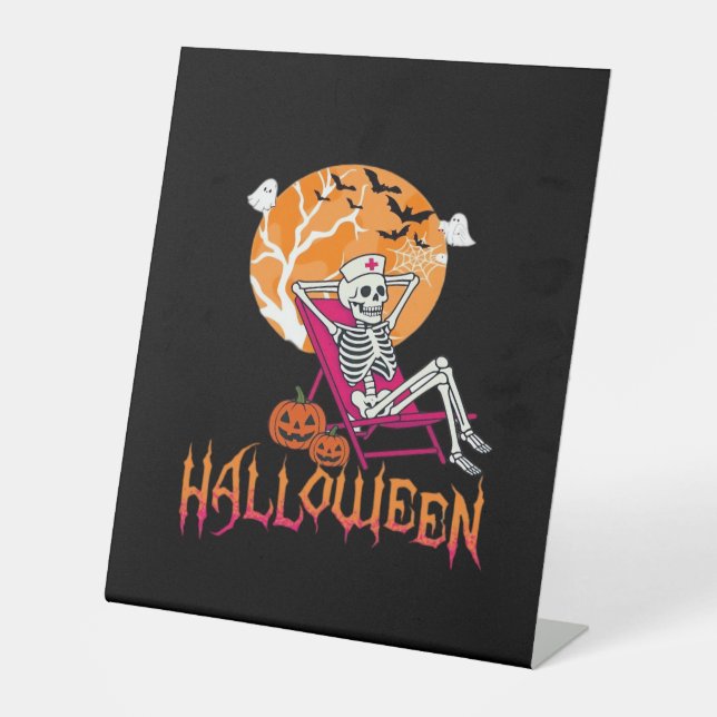 Signe De Table En Attente D'Halloween Infirmière D'Été Skeleton P (Recto)