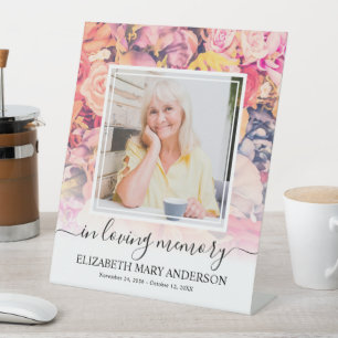 Signe De Table En mémoire d'amour Bright Floral Funeral Photo