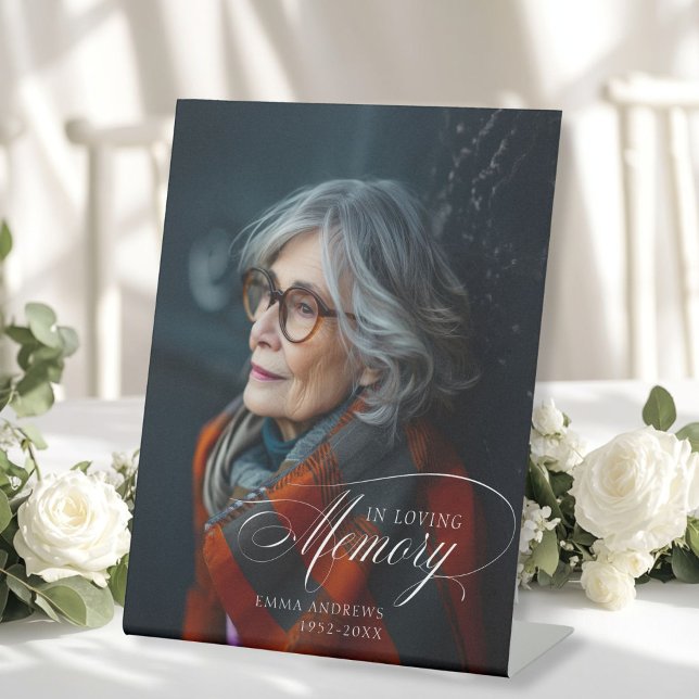 Signe De Table "En mémoire de l'amour" Photo Funeral Memorial ("In Loving Memory" Photo Funeral Memorial Pedestal Sign)