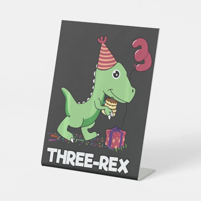 Signe De Table Enfant de 3 ans Anniversaire Dinosaur Enfants de 3 (Recto)