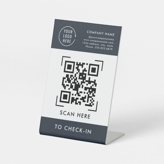 Signe De Table Enregistrement de code QR | Logo professionnel san (Recto)