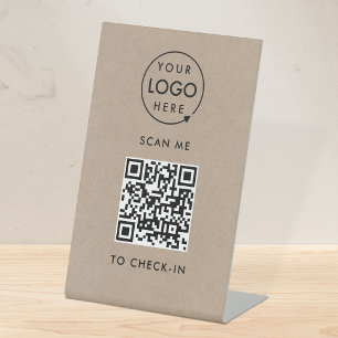 Signe De Table Enregistrement de code QR Logo Rustique Kraft sa