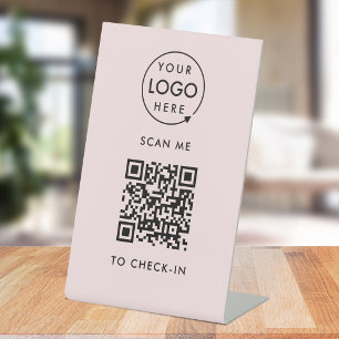 Signe De Table Enregistrement de code QR Pink Business Logo san