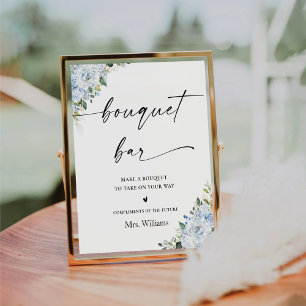 Signe De Table Enseigne de bar de bouquet floral bleu clair roman