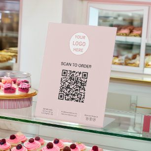 Signe De Table Enseigne de boulangerie rose avec logo de code QR