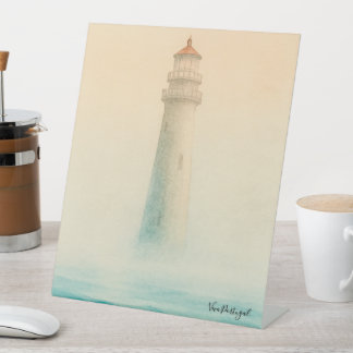 Signe De Table Enseigne de socle de phare portugais à l'aquarelle