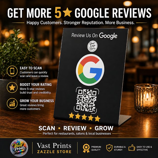 Signe De Table Entreprise d'avis Google noir debout avec code QR (Black Google Review Business Stand with QR Code Pedestal Sign
)