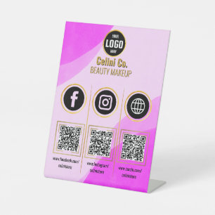 Signe De Table Entreprise Social Media QR Code Signal - Rose