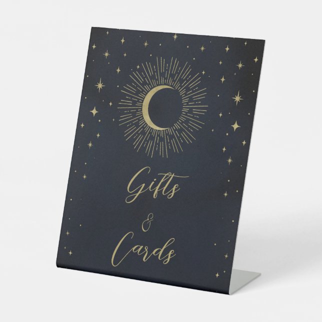 Signe De Table Étoiles d'or Nuit Sunburst Lune Cadeaux et Cartes  (Recto)