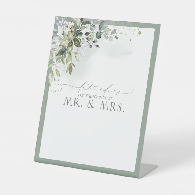Signe De Table Eucalyptus bleu Dusty Aquarelle Floral Date Idées (Recto)