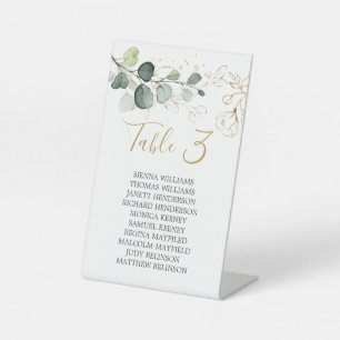 Signe De Table Eucalyptus Gold Floral Sièges Numéros de tableau