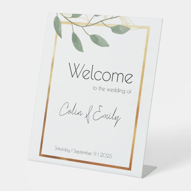 Signe De Table Eucalyptus & Gold Modern Elegance Mariage de bienv (Recto)