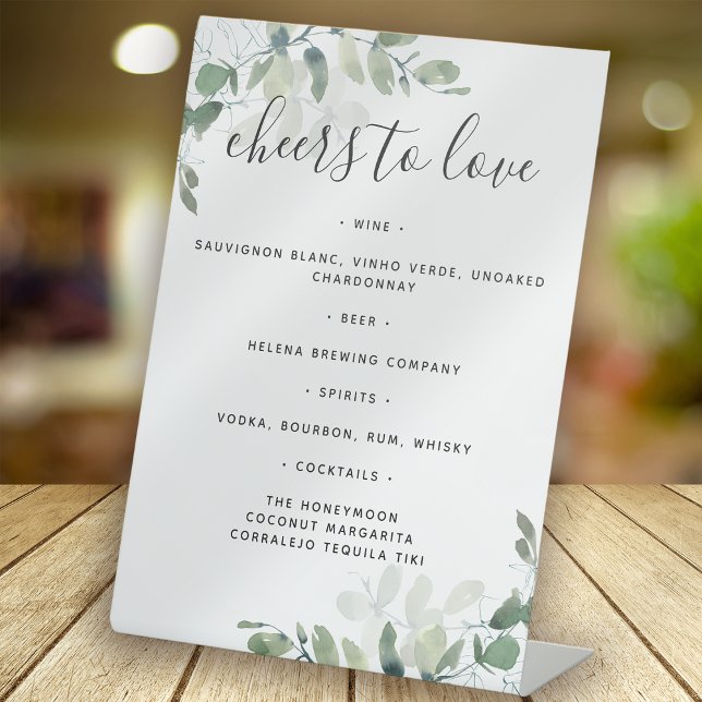 Signe De Table Eucalyptus Green Mariage Boissons Menu (Créateur téléchargé)