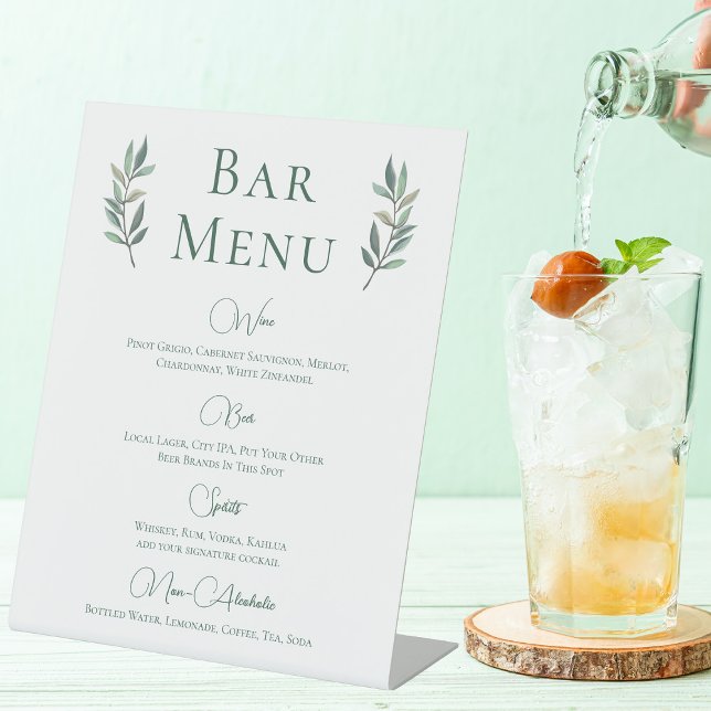 Signe De Table Eucalyptus Leaf Simple Botanique Mariage Bar Menu (Créateur téléchargé)