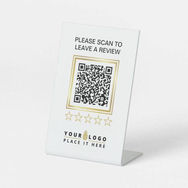 Signe De Table Évaluation personnalisée du code QR en or blanc po (Recto)