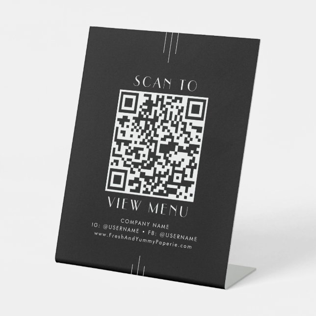Signe De Table EVERLY Art Deco Black Restaurant Menu QR Code (Recto)