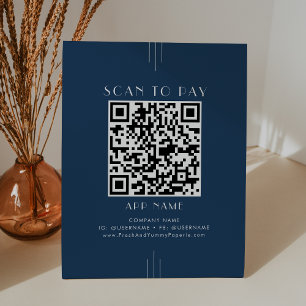 Signe De Table EVERLY Art Déco Bleu Nuit Affaires Scanner Pour Pa