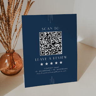 Signe De Table EVERLY Art déco Bleu Nuit QR Code Laissez un avis