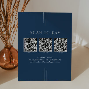 Signe De Table EVERLY Art Déco Marine Affaires Code QR Scan Pour 